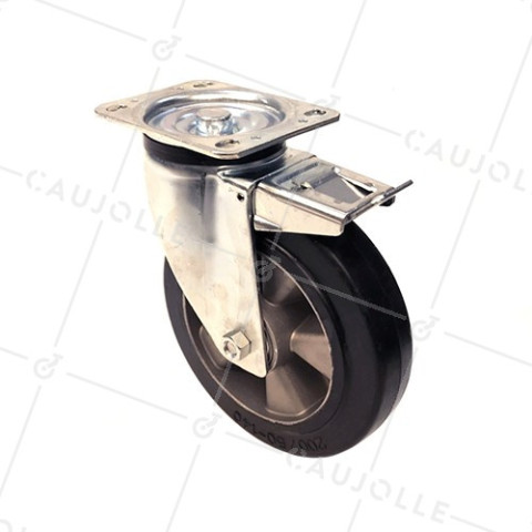 SUPPLE RUBBER SWIVEL CASTOR WITH BRAKE 200 MM DIAMETER 400 KG MAX LOAD - S76AS 200AF • Caujolle