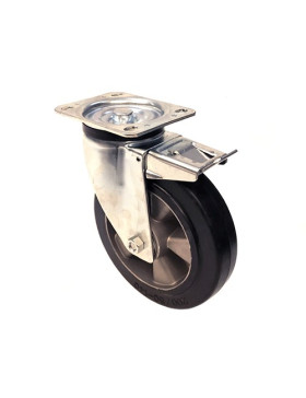 INDUSTRIAL USAGE CASTOR WHEEL REINFORCED RUBBER WITH BRAKE S76AS 200 MM DIAMETER 