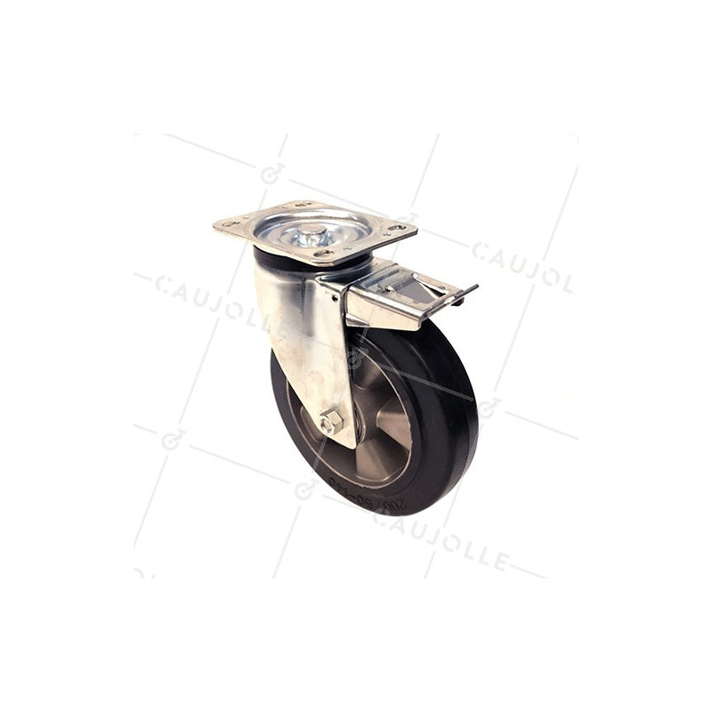 INDUSTRIAL USAGE CASTOR WHEEL REINFORCED RUBBER WITH BRAKE S76AS 200 MM DIAMETER 