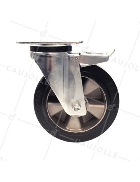 INDUSTRIAL USAGE CASTOR WHEEL REINFORCED RUBBER WITH BRAKE S76AS 200 MM DIAMETER 