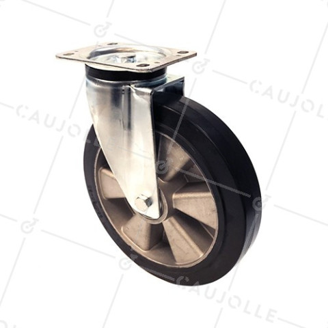 SUPPLE RUBBER SWIVEL CASTOR 250 MM DIAMETER 500 KG MAX LOAD - S76AS 250 • Caujolle