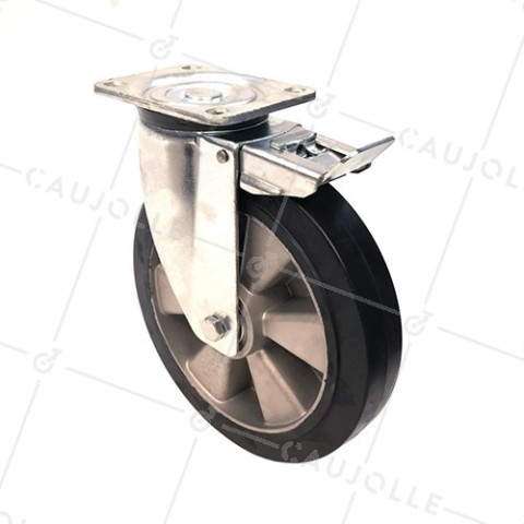 SUPPLE RUBBER SWIVEL CASTOR WITH BRAKE 250 MM DIAMETER 500 KG MAX LOAD - S76AS 250AF  • Caujolle