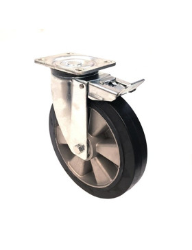 INDUSTRIAL USAGE CASTOR WHEEL REINFORCED RUBBER WITH BRAKE S76AS 250 MM DIAMETER 
