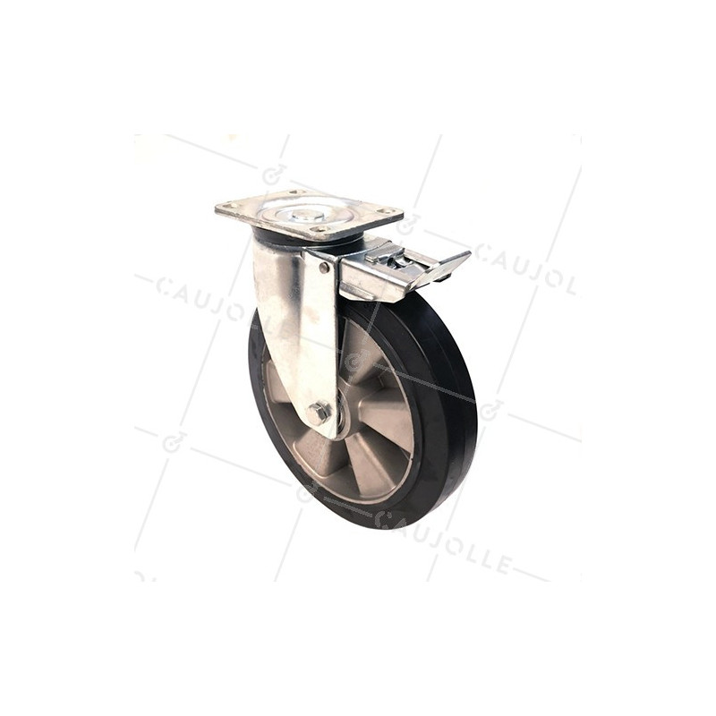 ROULETTE PIVOTANTE A FREIN EN CAOUTCHOUC SOUPLE DIAMÈTRE 250MM CHARGE 500KG - S76AS 250AF
