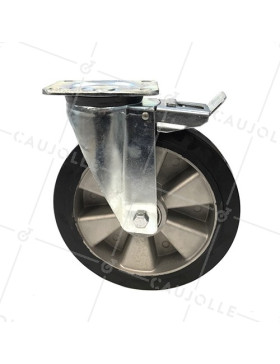 INDUSTRIAL USAGE CASTOR WHEEL REINFORCED RUBBER WITH BRAKE S76AS 250 MM DIAMETER 