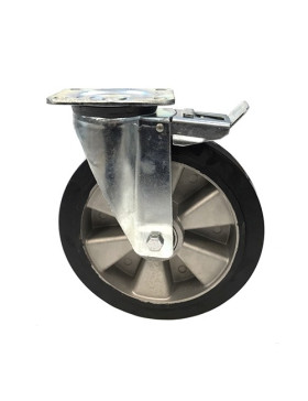 INDUSTRIAL USAGE CASTOR WHEEL REINFORCED RUBBER WITH BRAKE S76AS 250 MM DIAMETER 