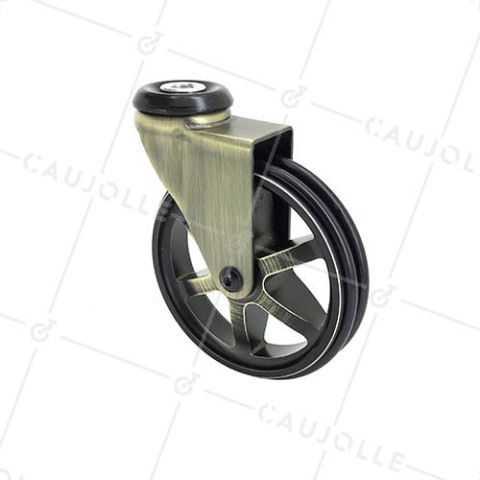 ROULETTE DESIGN RÉTRO EN ALUMINIUM DORÉ DIAMÈTRE 100 MM CHARGE 55KG À FIXATION DE 10 MM - GOLDSTYL100O • Caujolle