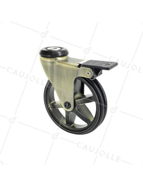 Castor RETRO DESIGN ALUMINUM BRAKE 100 MM DIAMETER LOAD 55KG WITH 10 MM FIXING - GOLDSTYL100OAF • Caujolle