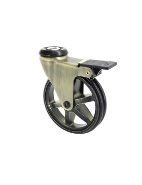 ROULETTE DESIGN RÉTRO À FREIN EN ALUMINIUM DORÉ DIAMÈTRE 100 MM CHARGE 55KG À FIXATION DE 10 MM - GOLDSTYL100OAF