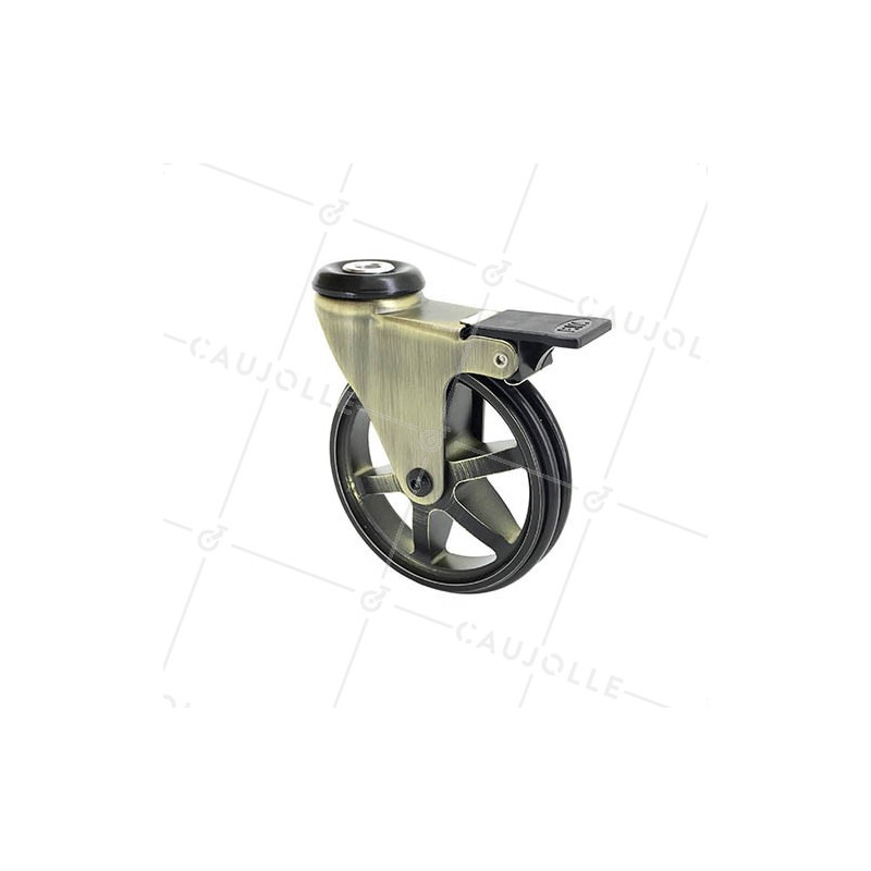 ROULETTE DESIGN RÉTRO À FREIN EN ALUMINIUM DORÉ DIAMÈTRE 100 MM CHARGE 55KG À FIXATION DE 10 MM - GOLDSTYL100OAF