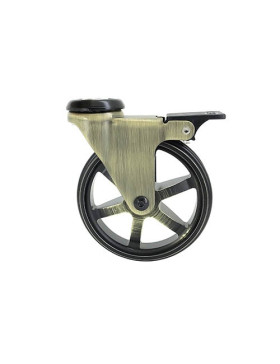 ROULETTE DESIGN RÉTRO À FREIN EN ALUMINIUM DORÉ DIAMÈTRE 100 MM CHARGE 55KG À FIXATION DE 10 MM - GOLDSTYL100OAF
