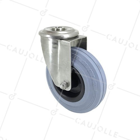 ROULETTE À OEIL INOX ET CAOUTCHOUC DIAMÈTRE 125 MM CHARGE 110 KG À FIXATION DE 12 MM - INOX O 125C • Caujolle