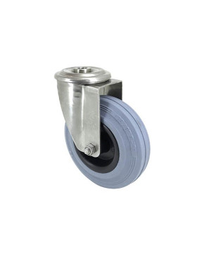 ROULETTE À OEIL INOX ET CAOUTCHOUC DIAMÈTRE 125 MM CHARGE 110 KG À FIXATION DE 12 MM - INOX O 125C
