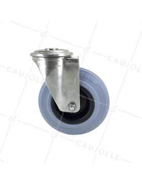 STAINLESS STEEL AND RUBBER CASTER WITH CENTRAL HOLE 125 MM