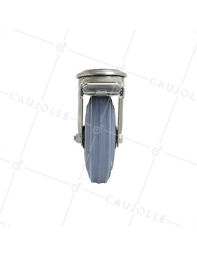 STAINLESS STEEL AND RUBBER BRAKED CASTER WITH CENTRAL HOLE 125 MM