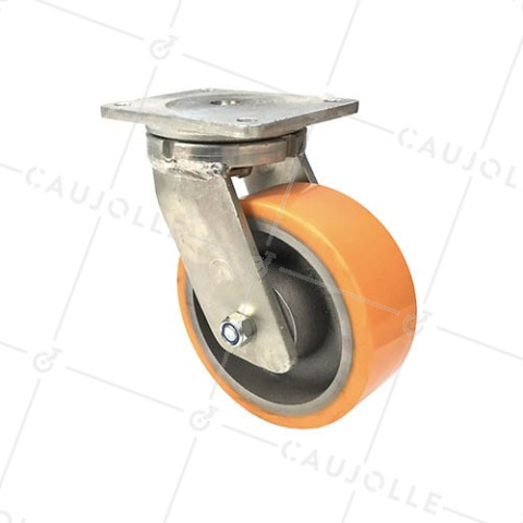 CAST IRON POLYURETHANE SWIVEL CASTOR 200 MM DIAMETER 1400 KG MAX LOAD - STEC 200PIV • Caujolle