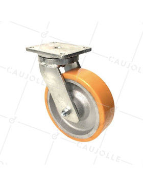 CAST IRON POLYURETHANE SWIVEL CASTOR 250 MM DIAMETER 1800 MAX LOAD - STEC 250PIV • Caujolle