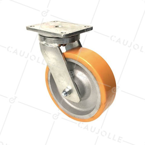 CAST IRON POLYURETHANE SWIVEL CASTOR 250 MM DIAMETER 1800 MAX LOAD - STEC 250PIV • Caujolle
