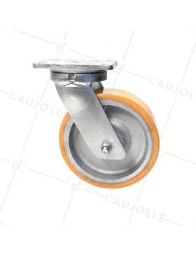 CAST IRON POLYURETHANE SWIVEL CASTER LOAD 1800 KG DIAMETER 250 MM - STEC 250PIV