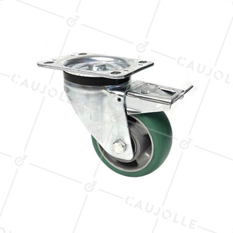 ULTRA SUPPLE PREMIUM POLYURETHANE BRAKED SWIVEL CASTOR 125 MM DIAMETER 400 KG MAX LOAD - S76V125AF • Caujolle