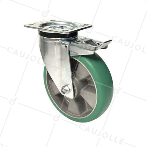 ROULETTE PIVOTANTE A FREIN EN POLYURÉTHANE SUPER ÉLASTIQUE PREMIUM DIAMÈTRE 200MM CHARGE 500KG - S76V200PAF • Caujolle