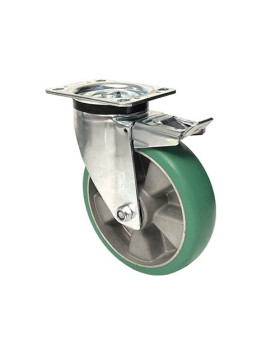 BRAKED SWIVEL CASTOR IN SUPPLE POLYURETHANE DIAMETER 200 MM MAX LOAD 500 KG - S76V200PAF