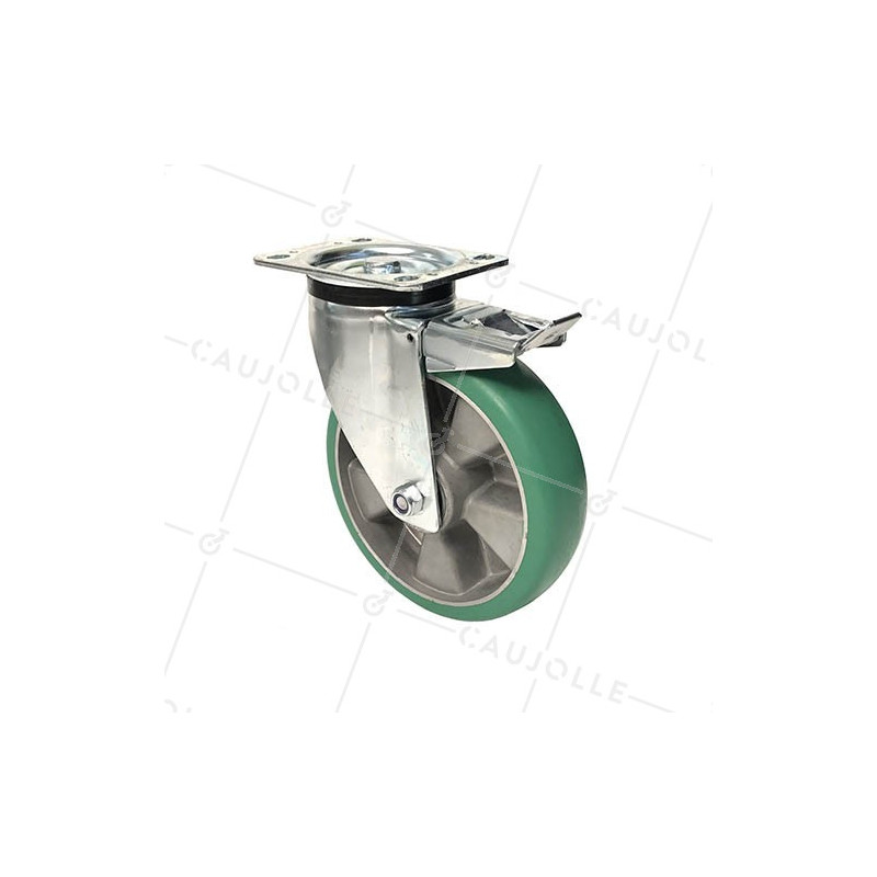 ROULETTE PIVOTANTE A FREIN EN POLYURÉTHANE SUPER ÉLASTIQUE PREMIUM DIAMÈTRE 200MM CHARGE 500KG - S76V200PAF