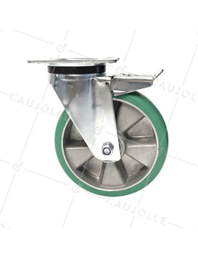 BRAKED SWIVEL CASTOR IN SUPPLE POLYURETHANE DIAMETER 200 MM MAX LOAD 500 KG - S76V200PAF