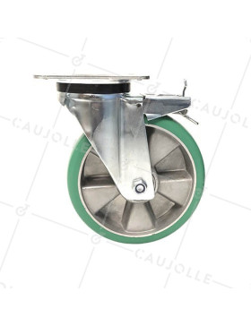BRAKED SWIVEL CASTOR IN SUPPLE POLYURETHANE DIAMETER 200 MM MAX LOAD 500 KG - S76V200PAF