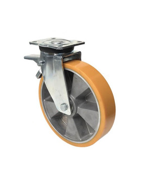 Pivoting swivel caster with brake, polyurethane rim in aluminium, diameter 250 mm max load 1000 kg - S78ARAF 250