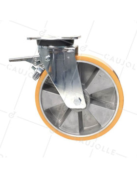 Pivoting swivel caster with brake, polyurethane rim in aluminium, diameter 250 mm max load 1000 kg - S78ARAF 250