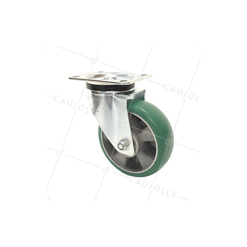 ROULETTE PIVOTANTE EN POLYURÉTHANE SOUPLE JANTE ALUMINIUM DIAMÈTRE 125 MM