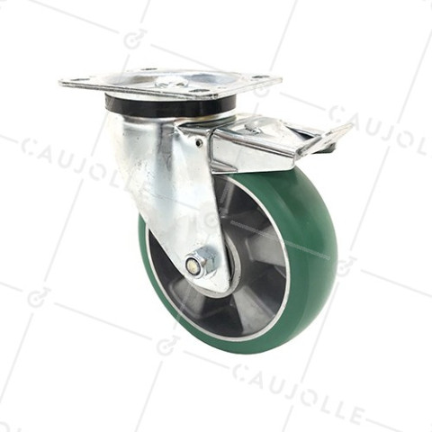 ULTRA SUPPLE PREMIUM POLYURETHANE BRAKED SWIVEL CASTOR 160 MM DIAMETER 500 KG MAX LOAD - S76V160AF • Caujolle