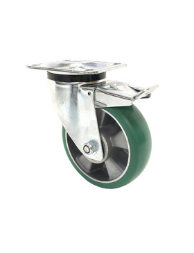 ROULETTE PIVOTANTE EN POLYURÉTHANE SOUPLE JANTE ALUMINIUM DIAMÈTRE 125 MM