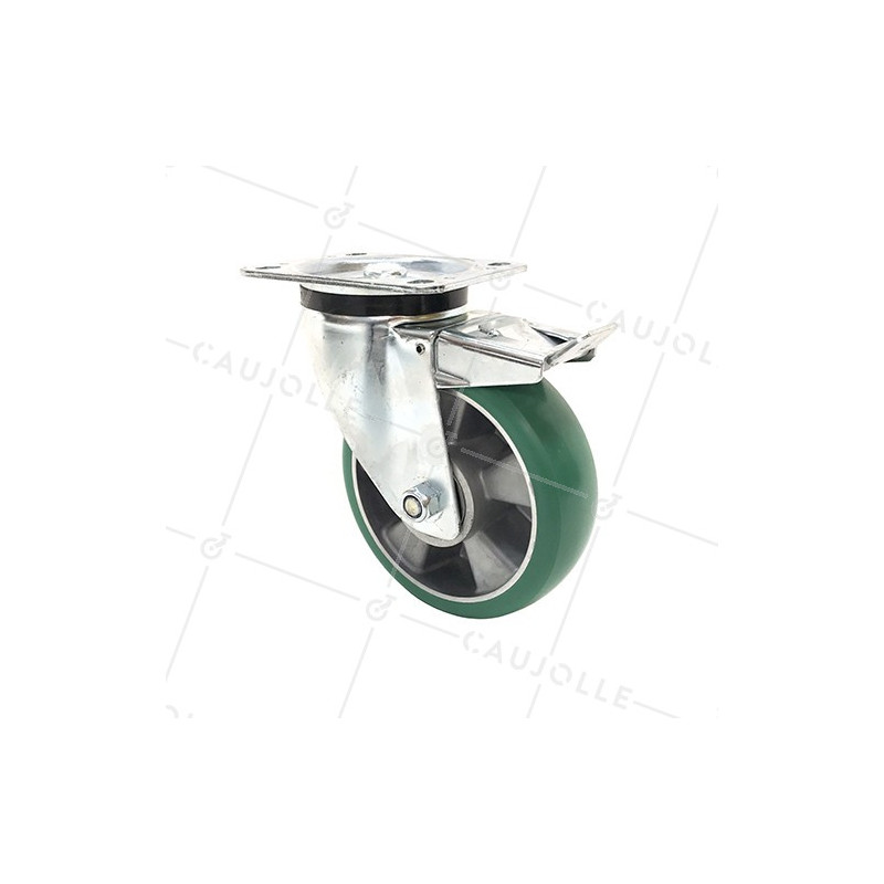 ROULETTE PIVOTANTE EN POLYURÉTHANE SOUPLE JANTE ALUMINIUM DIAMÈTRE 125 MM