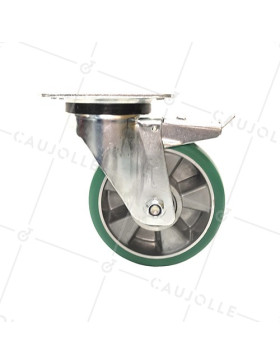 ROULETTE PIVOTANTE EN POLYURÉTHANE SOUPLE JANTE ALUMINIUM DIAMÈTRE 125 MM