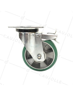ROULETTE PIVOTANTE EN POLYURÉTHANE SOUPLE JANTE ALUMINIUM DIAMÈTRE 125 MM