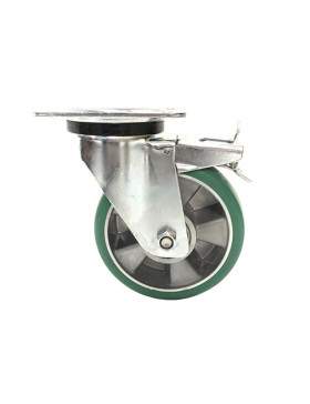 ROULETTE PIVOTANTE EN POLYURÉTHANE SOUPLE JANTE ALUMINIUM DIAMÈTRE 125 MM