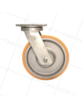 ROULETTE PIVOTANTE DE MANUTENTION EN FONTE ET POLYURÉTHANE STEC DIAMÈTRE 200 MM 