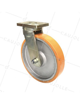 INDUSTRIAL SWIVEL CASTOR IN CAST IRON AND POLYURETHANE DIAMETER 400 MM MAX LOAD 2500 KG - STEC400PIV • Caujolle
