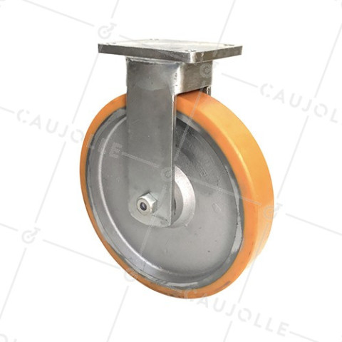 FIXED INDUSTRIAL CASTOR FOR GOODS HANDLING IN CAST IRON AND POLYURETHANE DIAMETER 400 MM MAX LOAD 2500 KG - STEC400FIXE • Caujolle
