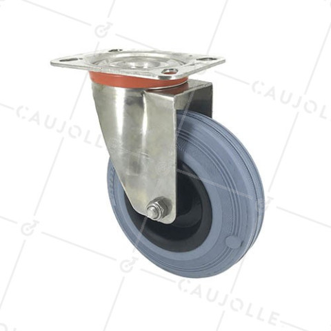 ROULETTE INOX EN CAOUTCHOUC NON TACHANT DIAMÈTRE 125 MM CHARGE 110 KG • Caujolle