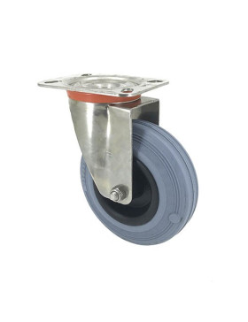 STAINLESS STEEL AND RUBBER SWIVEL CASTOR WITH PLATE FIXING 125 MM