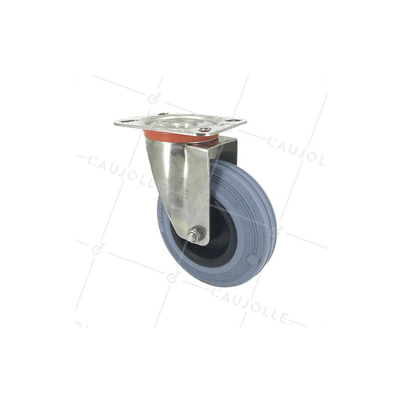 ROULETTE INOX EN CAOUTCHOUC NON TACHANT DIAMÈTRE 125 MM CHARGE 110 KG