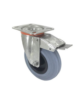 ROULETTE INOX EN CAOUTCHOUC NON TACHANT À FREIN DIAMÈTRE 125 MM CHARGE 110 KG