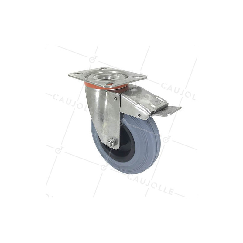 ROULETTE INOX EN CAOUTCHOUC NON TACHANT À FREIN DIAMÈTRE 125 MM CHARGE 110 KG