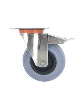 ROULETTE INOX EN CAOUTCHOUC NON TACHANT À FREIN DIAMÈTRE 125 MM CHARGE 110 KG