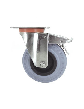 ROULETTE INOX EN CAOUTCHOUC NON TACHANT À FREIN DIAMÈTRE 125 MM CHARGE 110 KG
