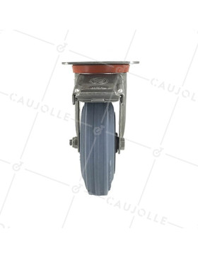 STAINLESS STEEL AND RUBBER BRAKED SWIVEL CASTOR WITH PLATE FIXING 125 MM