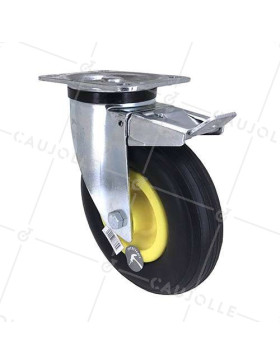 PUNCTURE-PROOF SWIVEL CASTOR WITH BRAKE 200 MM DIAMETER 50 KG MAX LOAD • Caujolle